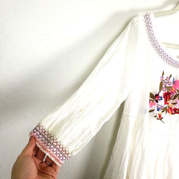 Free People Women's Cold Off the Shoulders Boho Gypsy White Floral Top Size SM - Picture 12 of 14